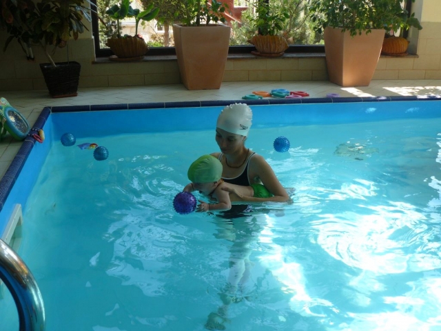 Baby swim, ball, water